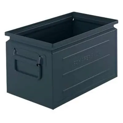 Schäfer Shop Select Stapelbox, Volumen 13,4 l, 80 kg, Faltgriffe, L 379 x B 207 x H 200 mm, Stahlblech, grau/blau RAL 5008