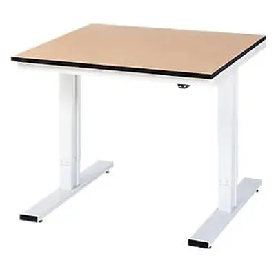 Rau Werktisch Adlatus, elektrisch höhenverstellbar, 22 mm MDF-Platte, bis 300 kg, B 1000 x T 1000 x H 720-1120 mm, braun/lichtgr
