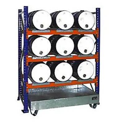 Fassregal BAUER 3004, Grundregal, Auffangwanne 200 l, 3 Ebenen, B 1510 x T 800 x H 2000 mm