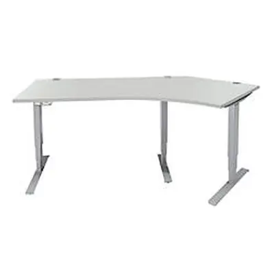 Schäfer Shop Genius Winkelschreibtisch AERO FLEX, elektrisch höhenverstellbar, 135° Winkel rechts, B 2165 mm, lichtgrau/weissalu
