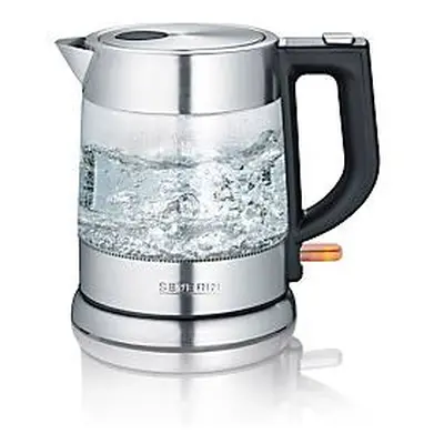 SEVERIN Wasserkocher WK 3468, 1,0 Liter, 2.200 Watt, Glas‑Edelstahl‑Kombination, Anti‑Kalk‑Sieb, Dampfstopp‑Automatik, Edelstahl