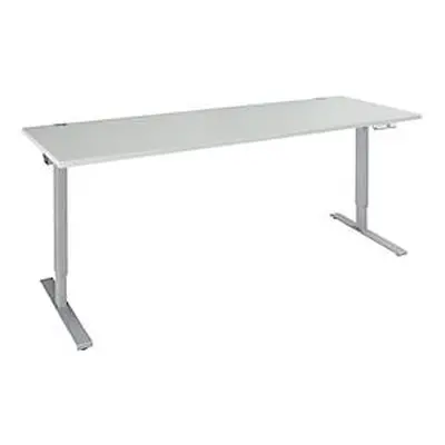 Schäfer Shop Genius Schreibtisch AERO FLEX, elektrisch höhenverstellbar, Rechteck, T-Fuss, B 2000 mm, lichtgrau/weissalu