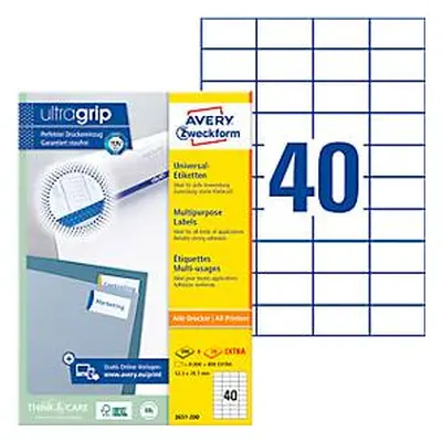 AVERY Zweckform Universal-Etiketten 3651-200, ultragrip, 52,5 x 29,7 mm, 3651-200, 8000 + 800 Stück