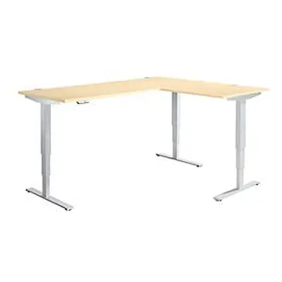 Winkelschreibtisch AERO FLEX, elektrisch höhenverstellbar, 90° Winkel, T-Fuss, B 2000 x T 1600 mm, Ahorn/weissalu + Memorypanel