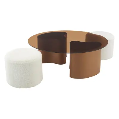 Set aus Couchtisch und 2 Hockern AMBREA 105x105x36.5cm braun