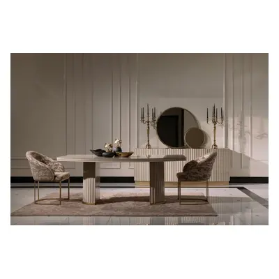 Essgruppe Essecke Esstisch Stühle Set 9tlg Esszimmer Beige Holz Luxus