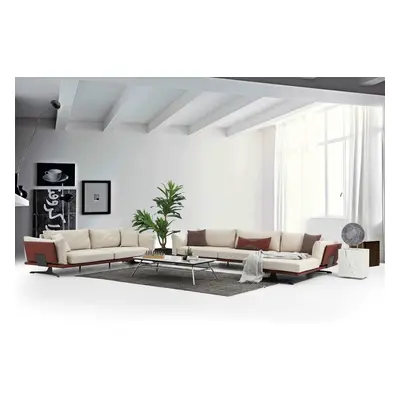 Sofagarnitur Ecksofa L-Form Sitzer Beige Modern Stoff Sofas Set Eck