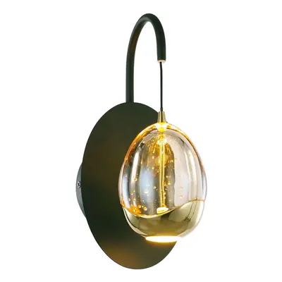 Wandlampe Golden Egg, schwarz/amber, Höhe 28 cm, Metall/Glas