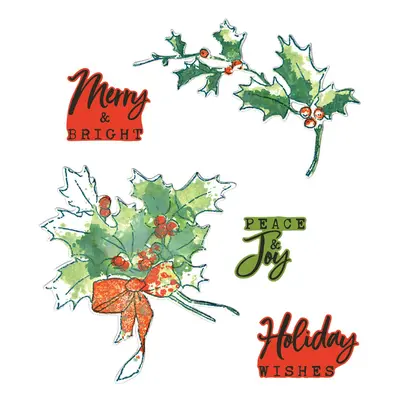 Sizzix Gabarit d'estampe et Clear Stamps "Pencil Line Holly by 49 and Market"