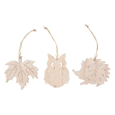 Décorations à suspendre en bois VBS « Hérisson, chouette et feuille d'érable »