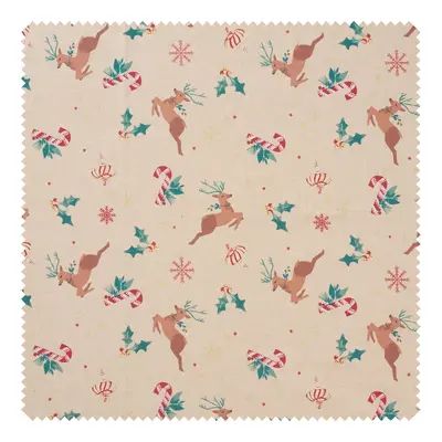 Tissu canvas au mètre « Renne et flocons de neige scintillants »