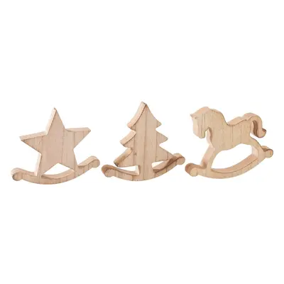 Figurines à bascule en bois VBS « Cheval, sapin et étoile », set de 3