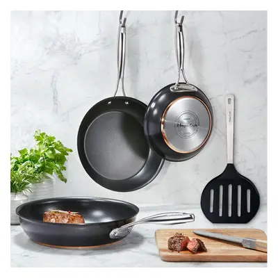 4-tlg. Setangebot: Superleitfähige Hagen Grote Kupferkern-Präzisionspfannen und Jumbo-Pfannenwender