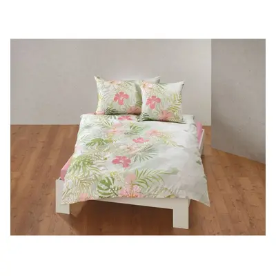 Bettwäsche mit blau-goldenen Farnmotiven und floralen Akzenten