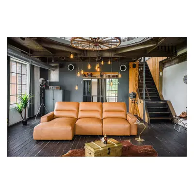 KAWOLA Big Sofa DORI motorischer Sitzvorzug Leder cognac