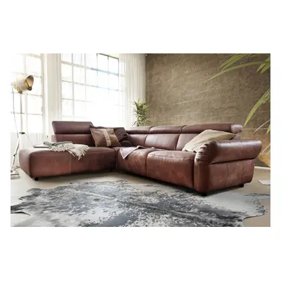 KAWOLA Sofa RISO Ecksofa mit motorischer Sitztiefenverstellung Leder braun