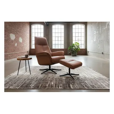 KAWOLA Relaxsessel JOSIANE Drehsessel Leder braun mit Hocker