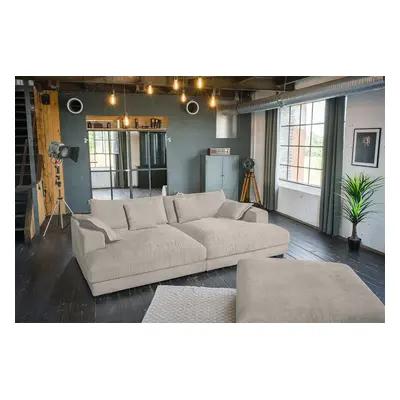 KAWOLA Big Sofa MADELINE Cord taupe mit Hocker und 4 Zierkissen